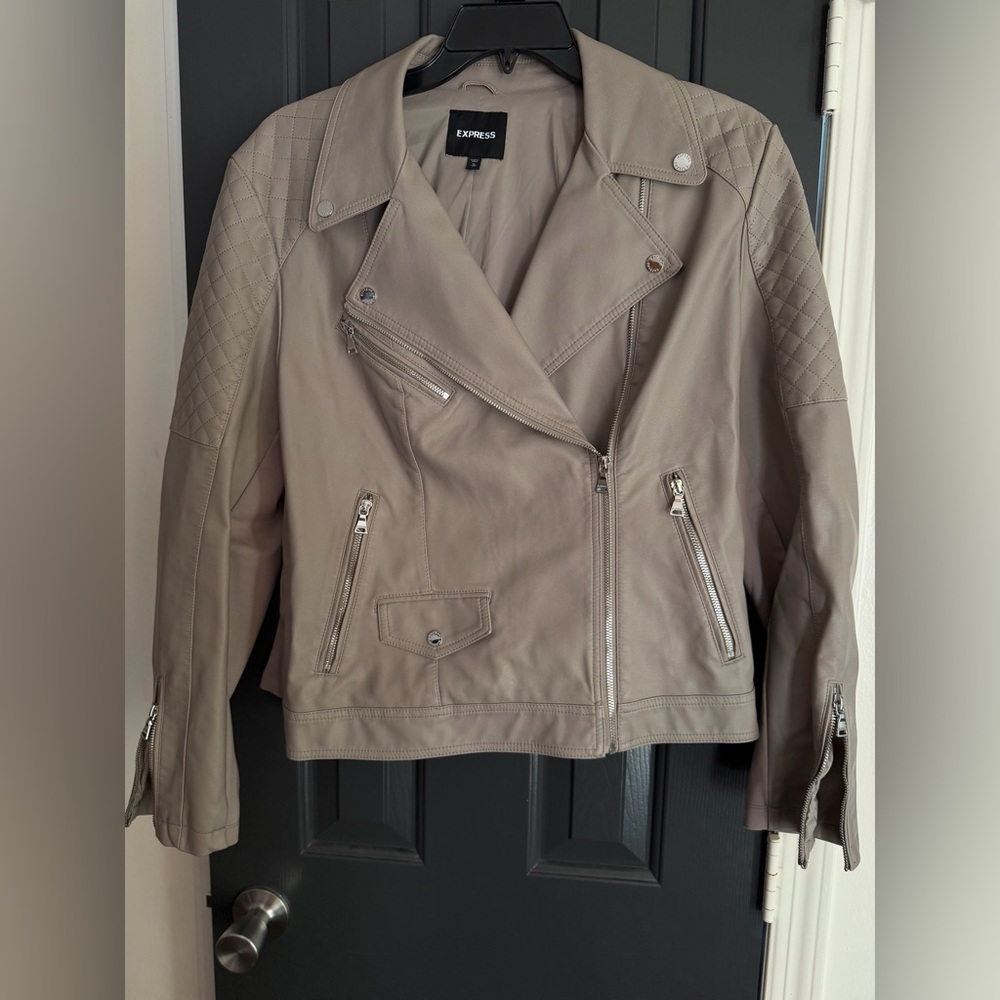 Express Women's Taupe Faux Leather Biker Jacket